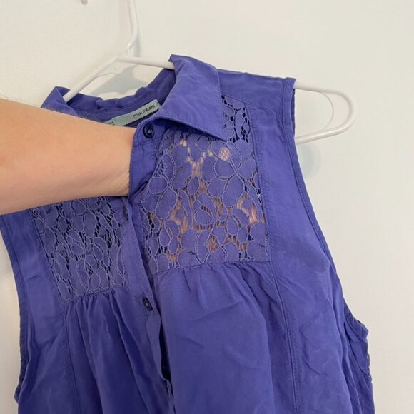 MAURICES Purple Floral Lace Panels Collared Button Down Twee 2012 Tank Blouse - Picture 5 of 15